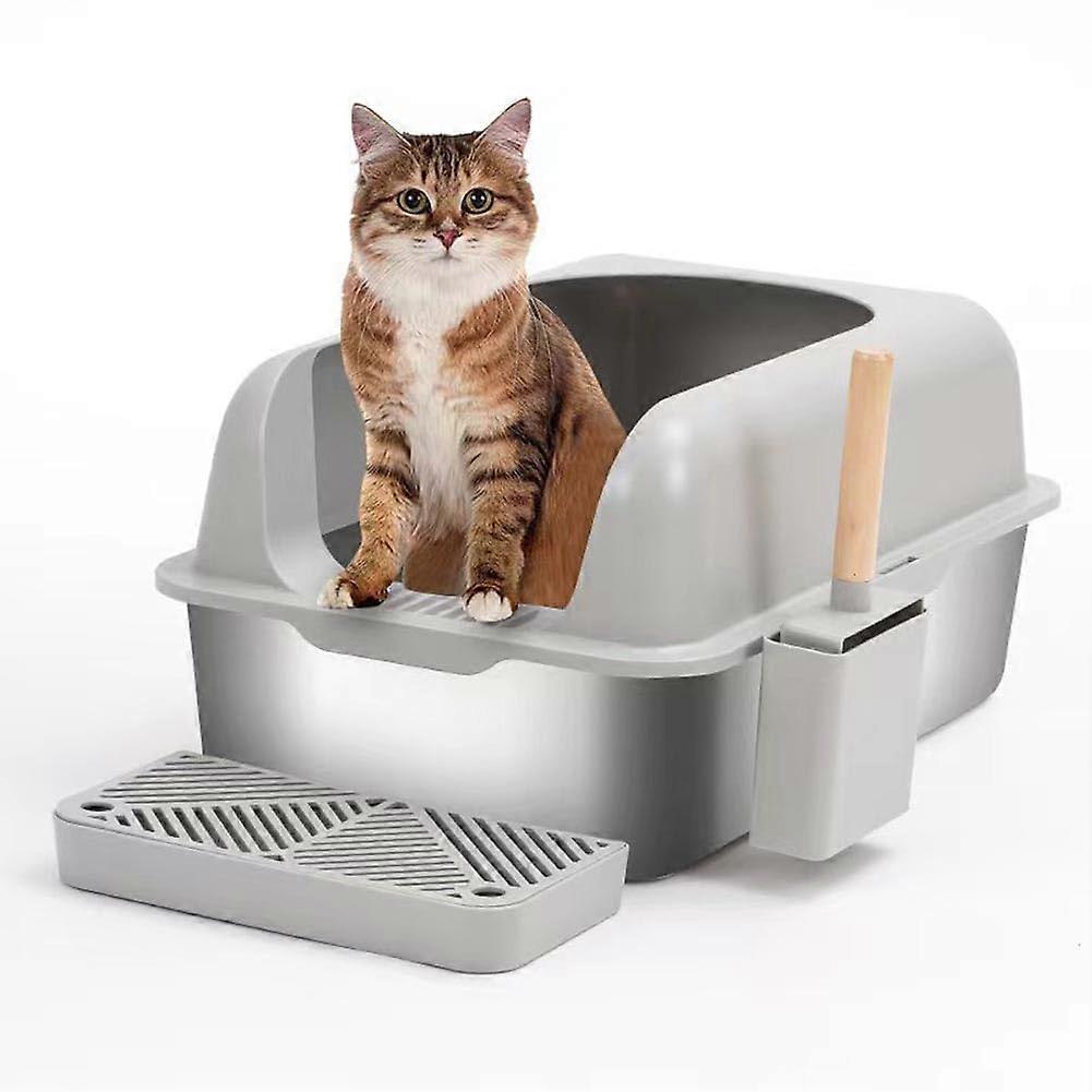 Stainless Steel Cat Litter Box XL 24' x 16' x 12' with Enclosure Lid, Scoop and Step