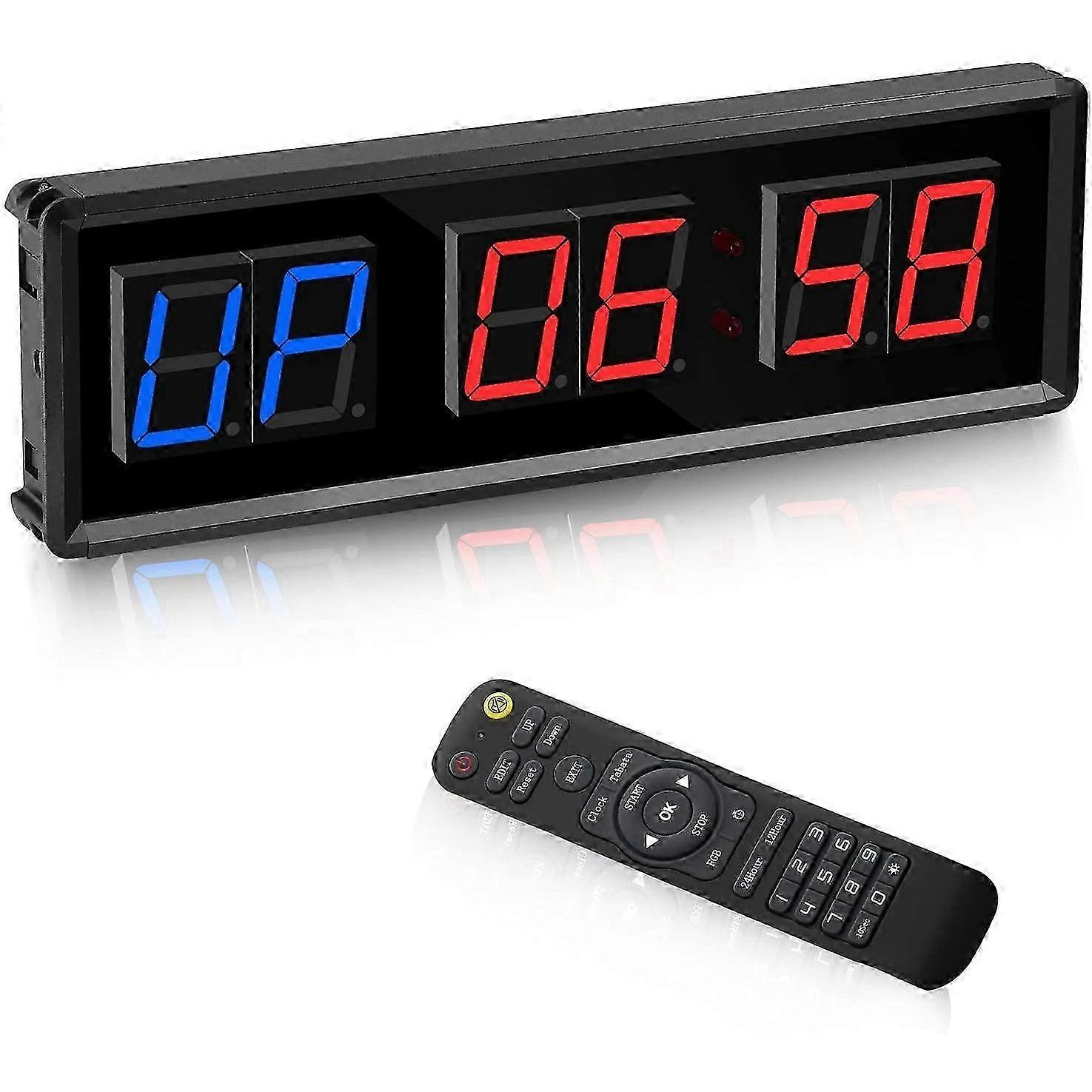 Gym Timer,LED Interval Timer Digital Countdown Wall Clock Fitness Timer,1.5Inch Digits Down/Up Cloc