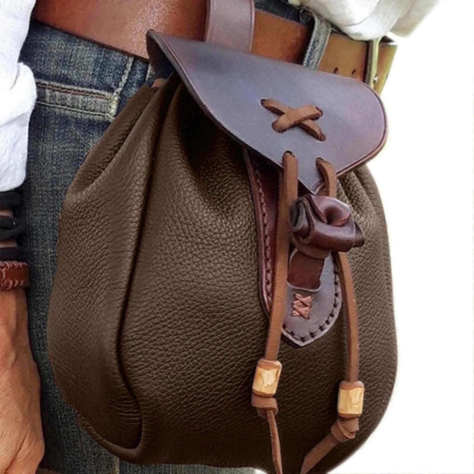 Steampunk Waist Bag with Adjustable Drawstring Belt Pouch Elegant Casual and Skin Friendly dark brown One Size