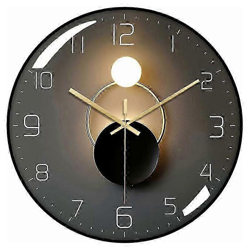 Modern Silent Wall Clock, 30 cm Diameter Wall Clock, Round Digital Quartz Clock (Black)