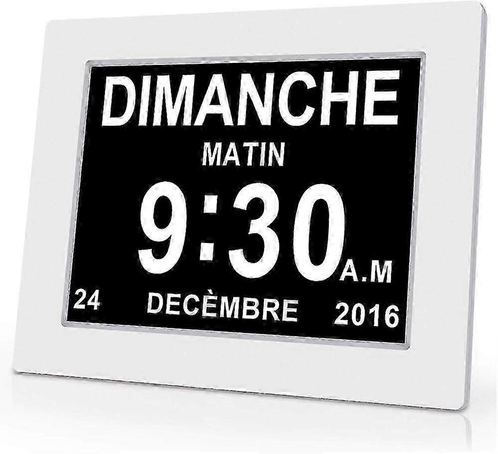 8" LCD Digital Clock with Date, Day & Time - Alzheimer's Clock for Parents & Kids - White Walkbee