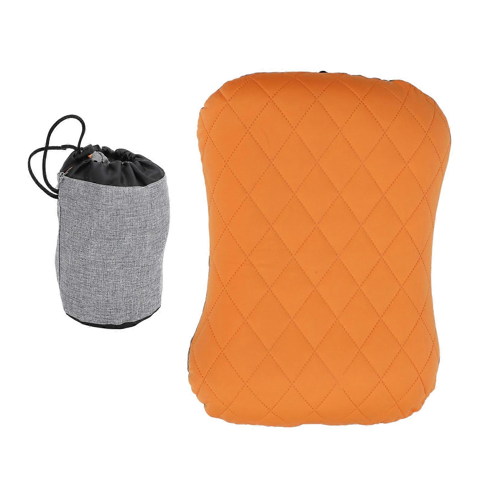 Inflatable Travel Pillow Portable Foldable Napping Pillow Lumbar Support Pillow for Airplanes Trains Offices Orange