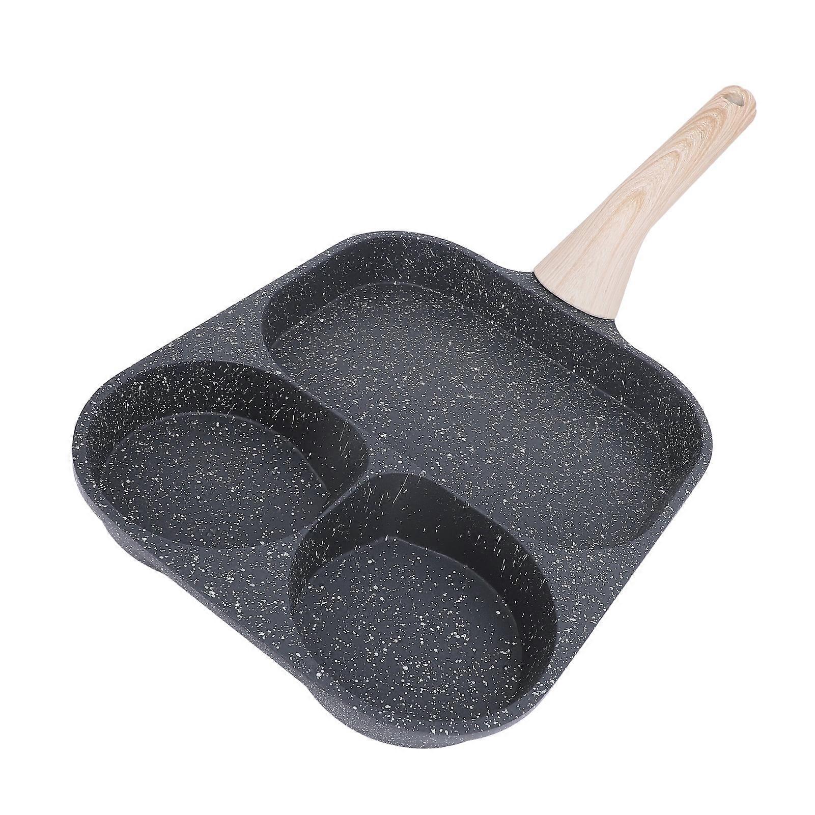 Egg Frying Pan 3 Section Stick Proof Flat Bottom Breakfast Cooking Pan with Heat Resistant Handle for Steak Omelette Black Single Bottom 