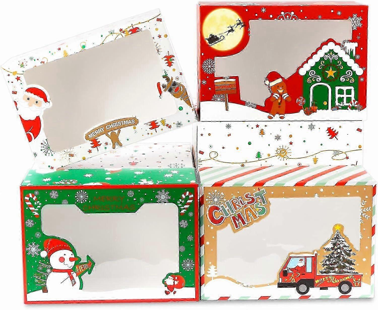12pcs Christmas Cookie Boxes for Gift Giving, Large Holiday Bakery Boxes with Window, Printed Christmas Treat Boxes and Cupcake Boxes Suitab