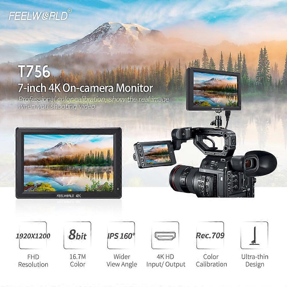 T756 7" IPS Full HD 1920x1200 4K On-Camera Monitor with Sunshade
