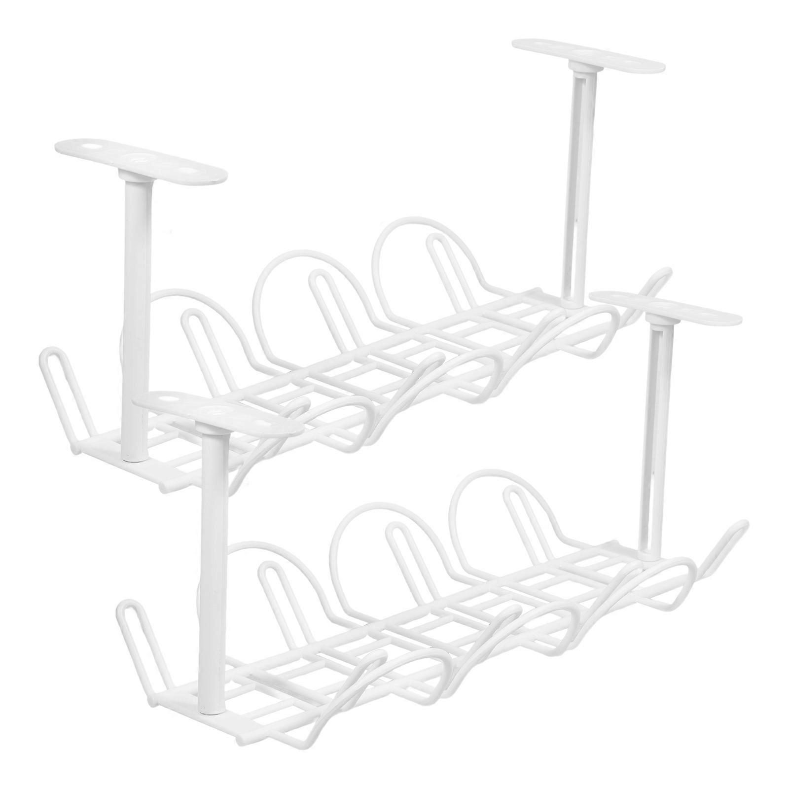 Grey Plastic Cable Management Tray for Storage under Desk with 2 Sets Cord Racks 7.87" .97"x3.94"