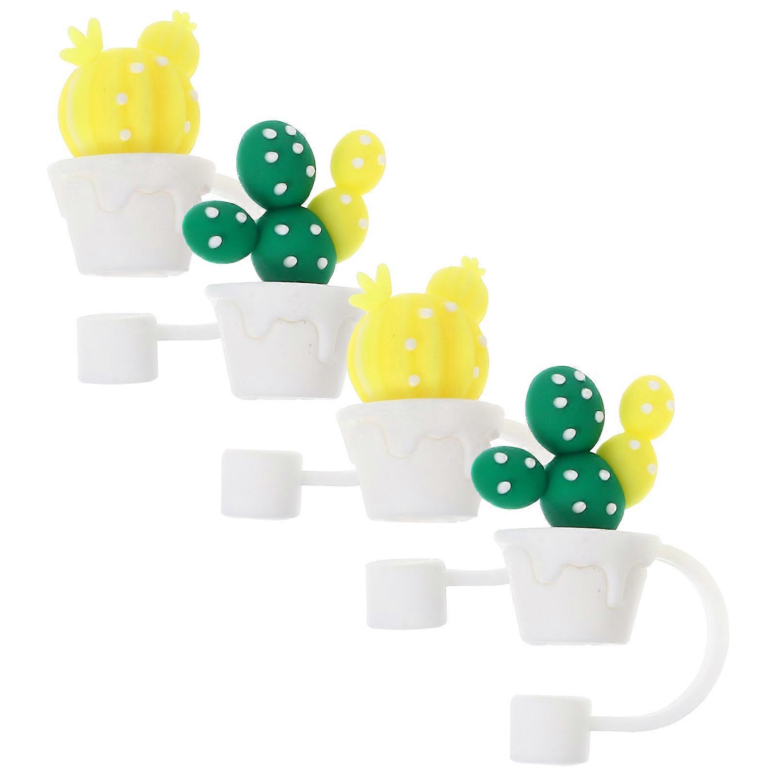 Cactus Shaped Straw Covers Dust-Proof Outdoor Activity Reusable Drinking Cap 4Pcs