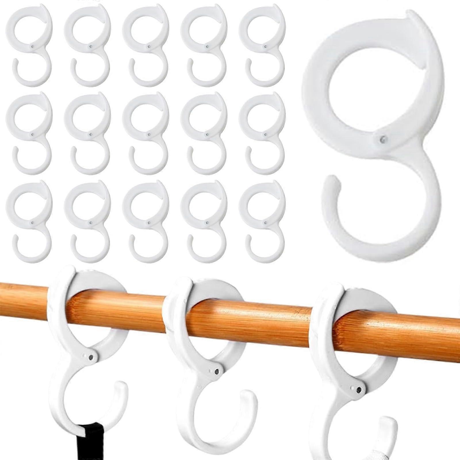 Pack of 15 White Coat Hooks with Buckle, Anti Drop, for Clothes Rail, Cupboard, Kitchen