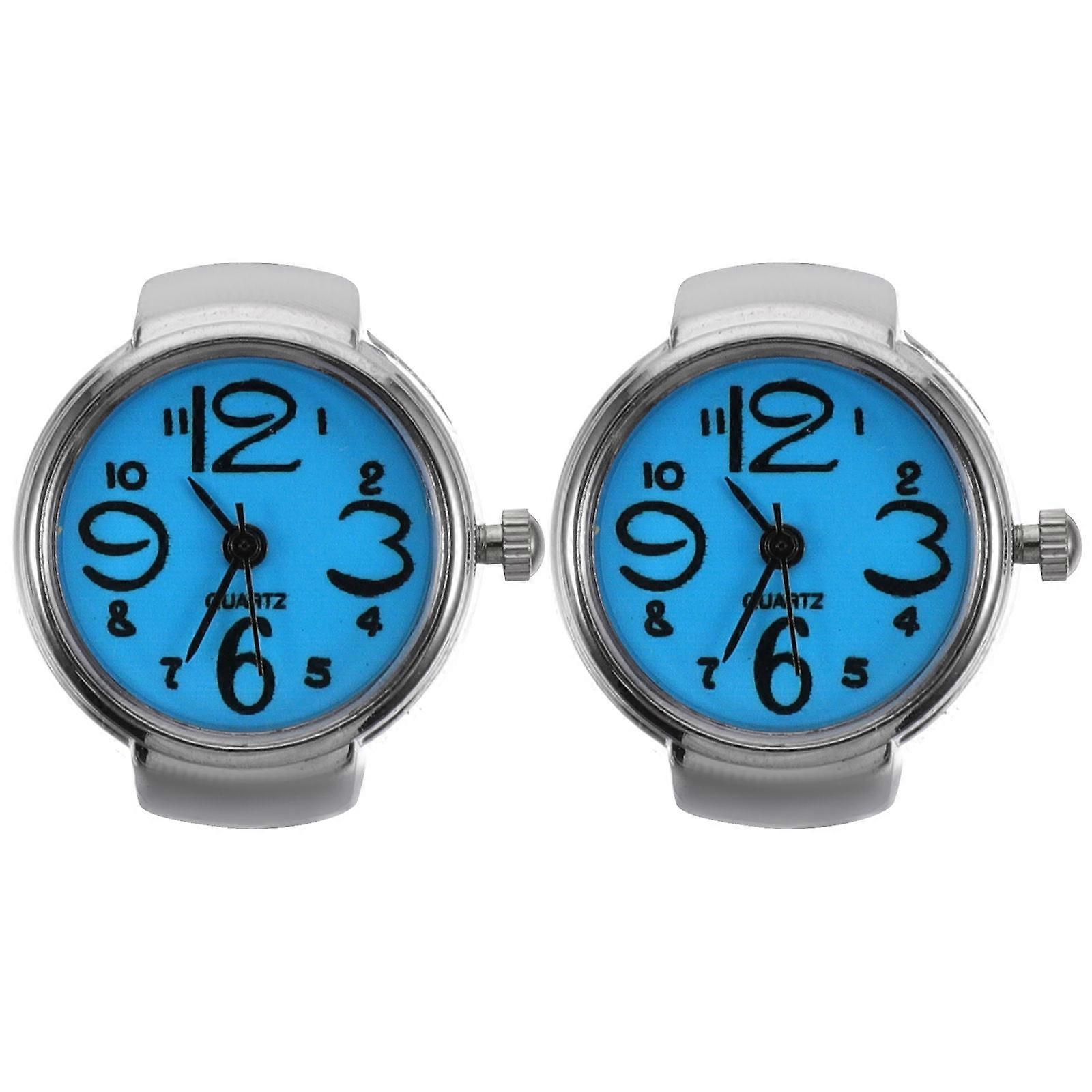 Quartz Watches For Women Ring Watch Daily Use Display 2Pcs Blue