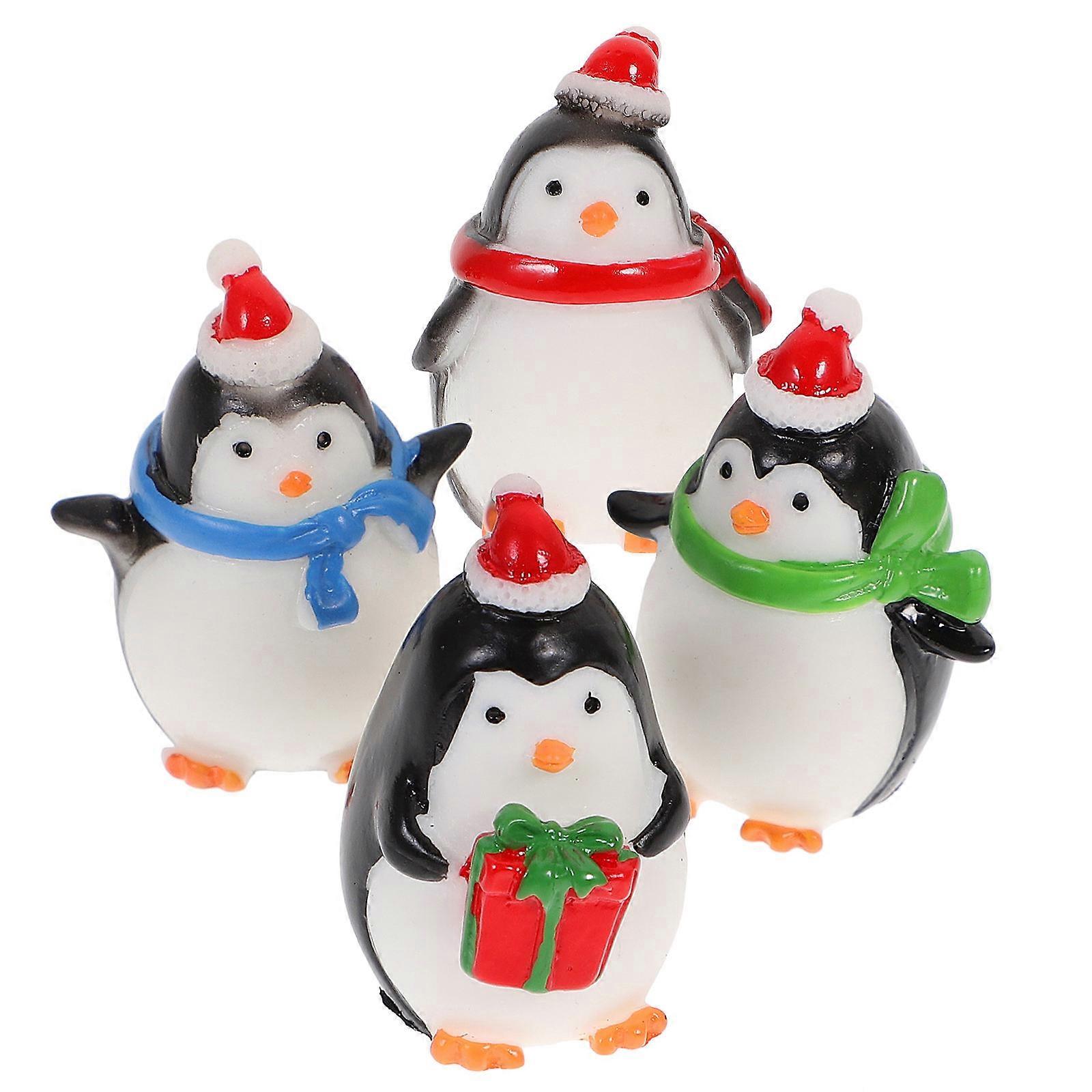 Tiny Penguin Ornament Micro Peisaj Crăciun Birou Decor Instrument Albastru Eșarfă Albastră 4Buc
