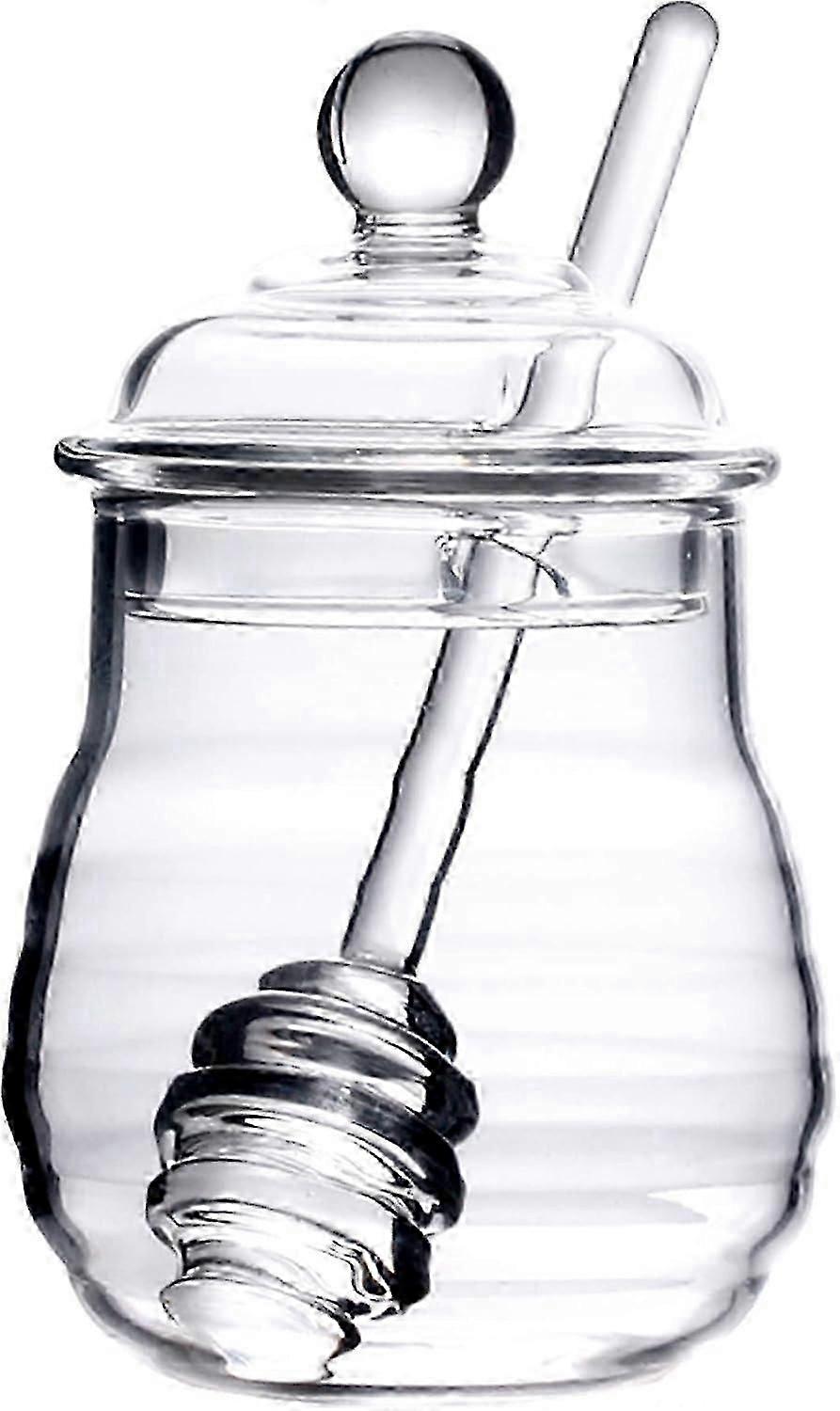 300ml Honey Jar with Spoon and Lid Glass Honey Pot with Dipper Heat Resistant Glass Honey Dispenser Glass Container_SZXM-ss