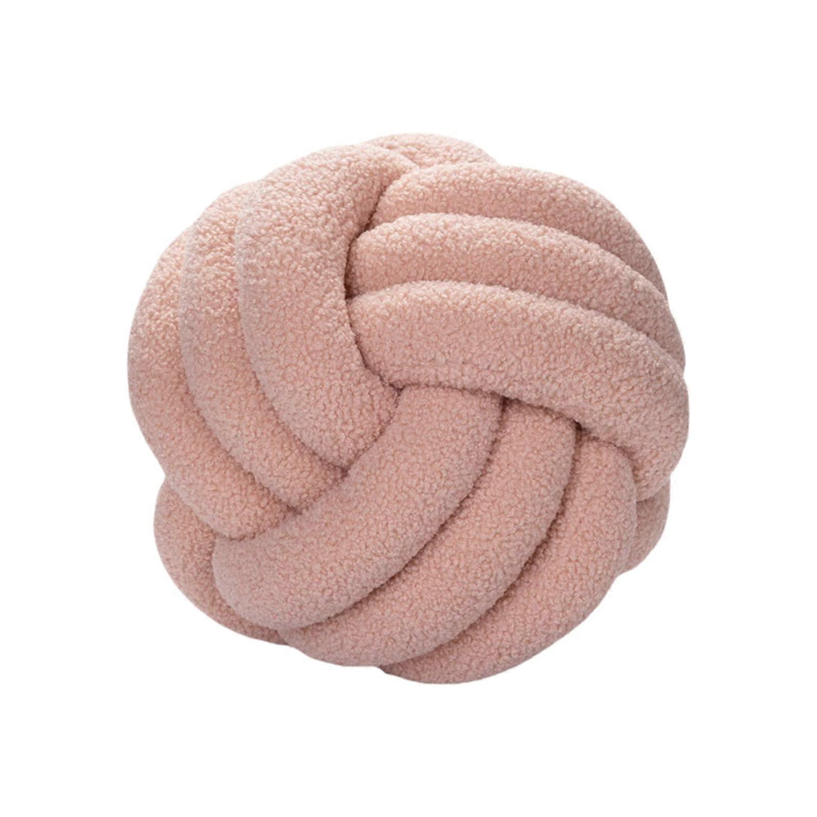 11-Inch Knotted Pillow - Soft Handcrafted Ball Cushion, Round Plush Throw Pillow, Pink