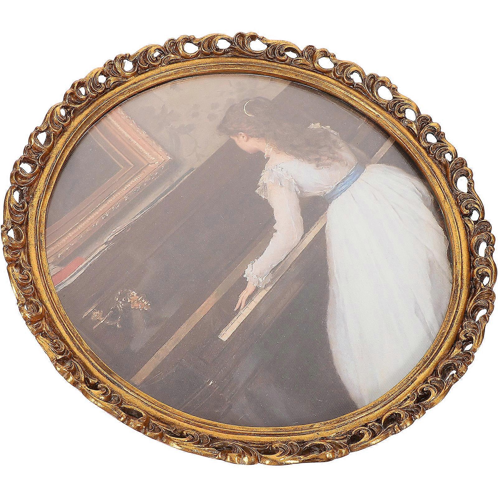 Resin Picture Frame Dual Use Vintage Photo Frame European Style Tabletop Display Golden 25x25Cm Inner Size 1Pack