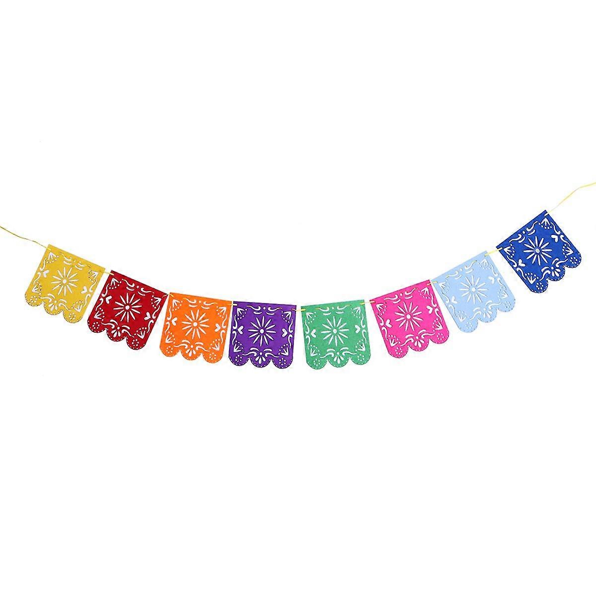 Paper Decorative Picado Banner Square Felt Multi-Colored Flower Panels For Birthday Wedding Party 1Pack