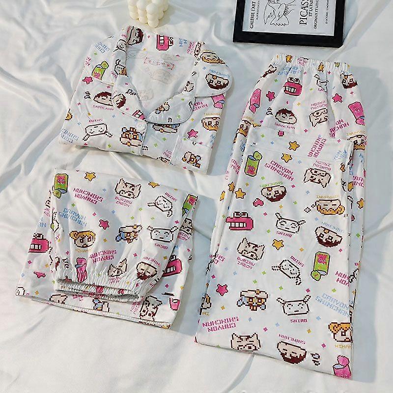 Sommarpyjamas Dam Kortärmade byxor Tecknad bomull Sommar fritid Hemkläder Tredelat set