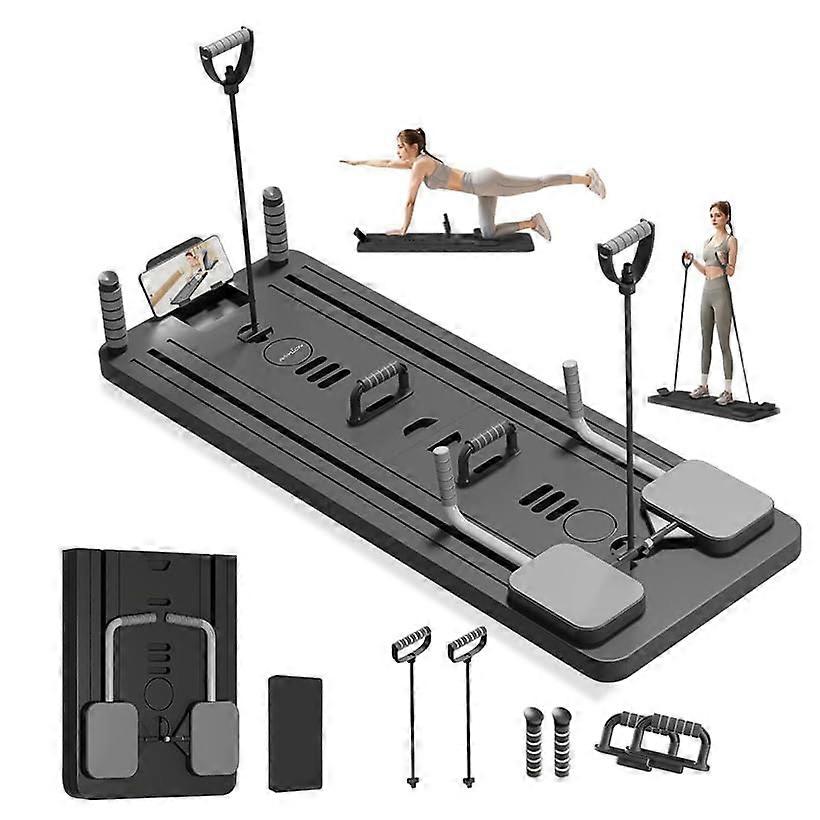 Pilates Reformer Board Compact 4-in-1 Foldable with Resistance Band Rebound Trainer for Home Use Black