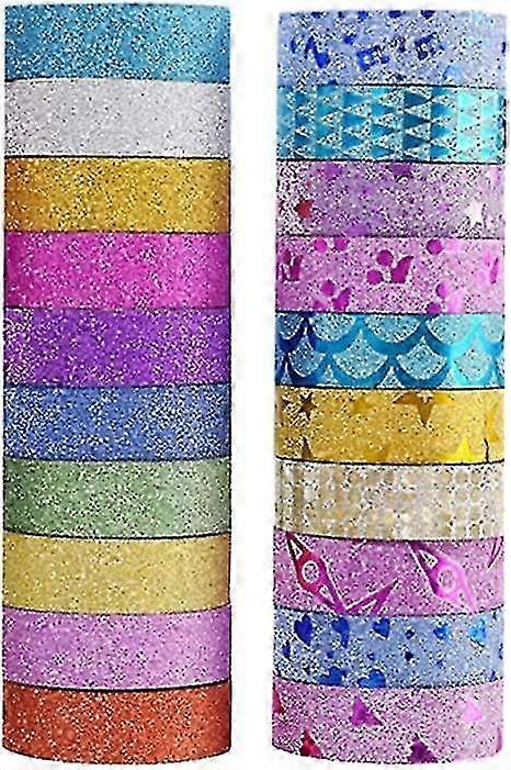 20 Rolls of Colorful Glitter Washi Tape Suitable for Various Arts and Crafts Projects