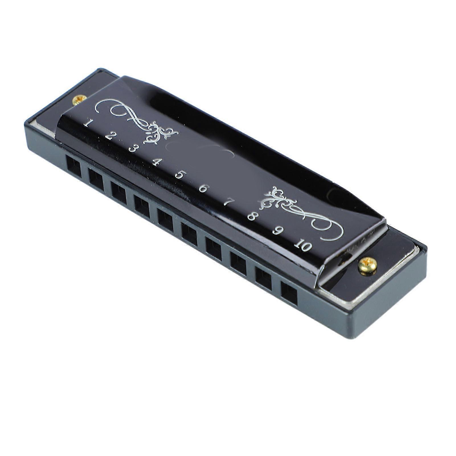 Harmonica 10 Hole 20 Tune C Key Professional Standard Mouth Organ with Case for Kid Beginner Black