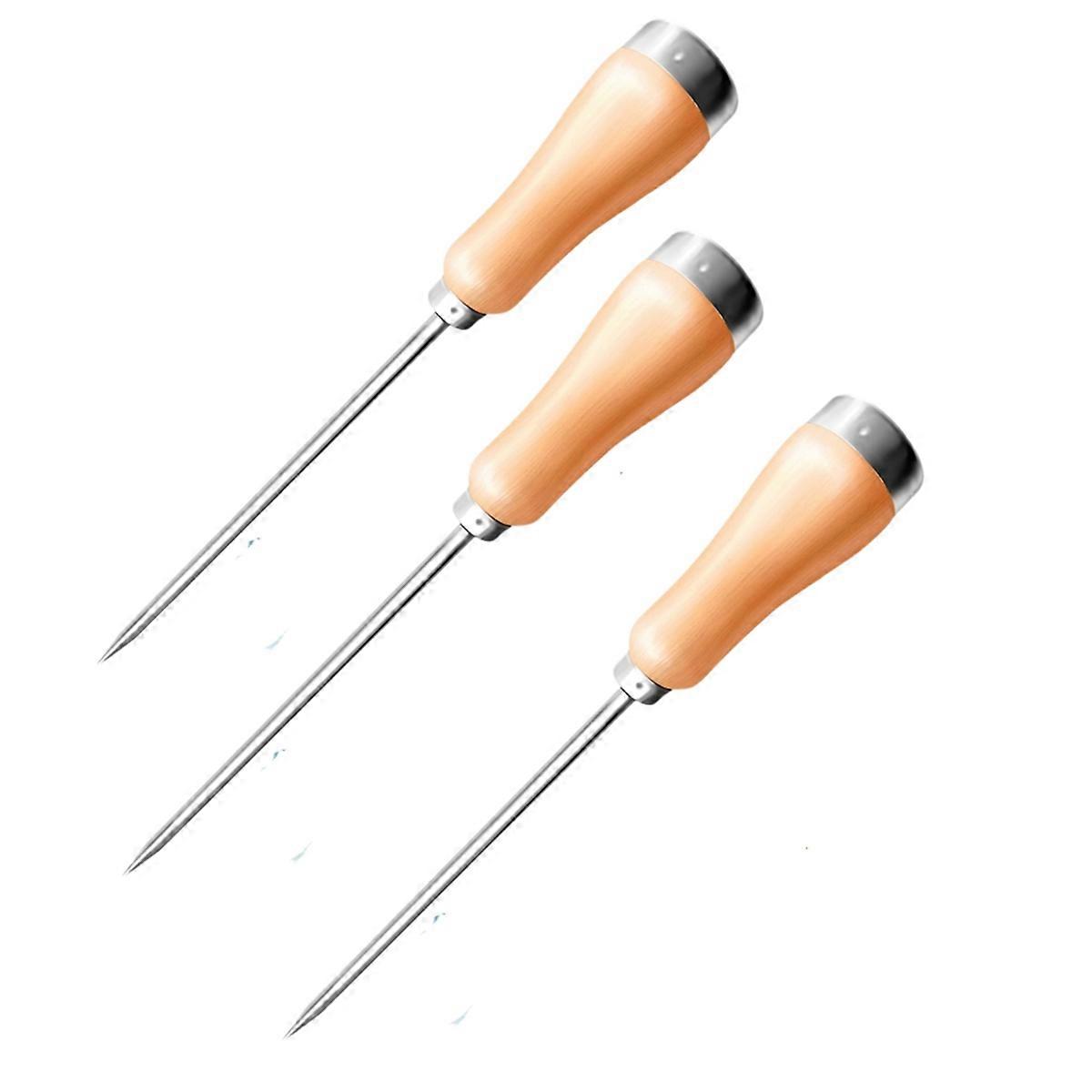 Ice Pick Tool with Stainless Steel Needle Wooden , for Breaking Ice in Freezer for Kitchens, Bars C