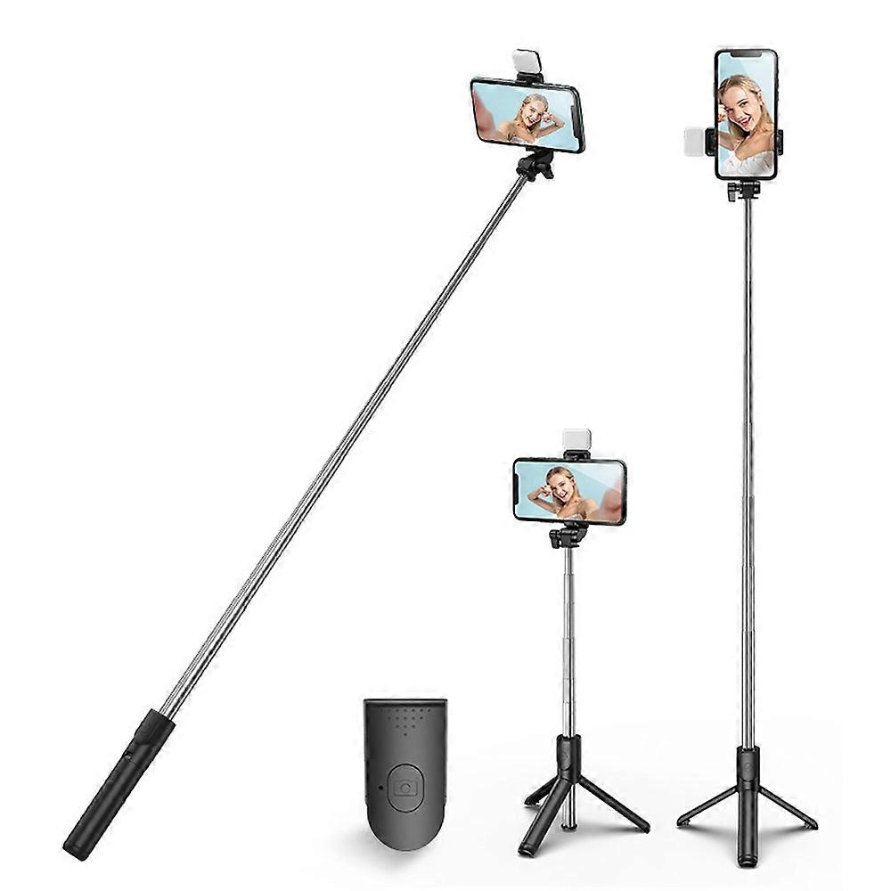 Lighted Selfie Stick Tripod, Removable Bluetooth Remote,  Lightweight, Portable-Black