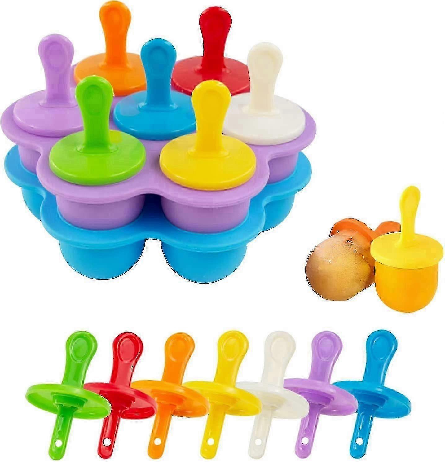 2pcs Silicone Ice Lolly Moulds, Mini Popsicle Mold, Ice Cream Mold With Colorful Plastic Sticks, 7-cavity DIY Ice Pop Mold For Kids
