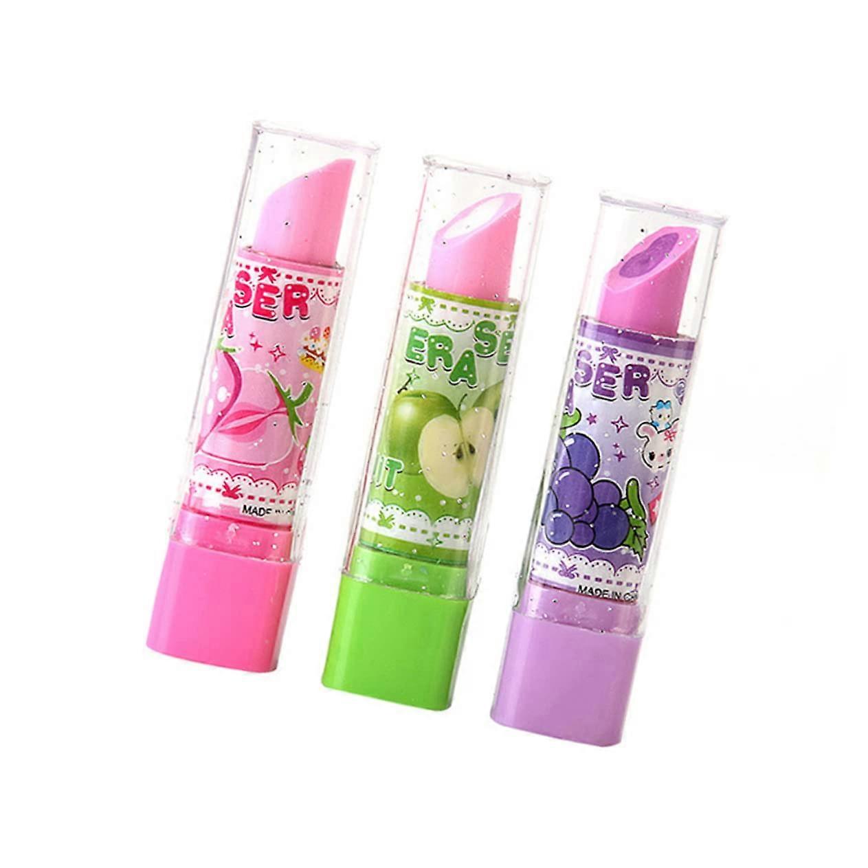 Pack of 10 Lipstick Erasers for Children, Safe with Fruit Pattern