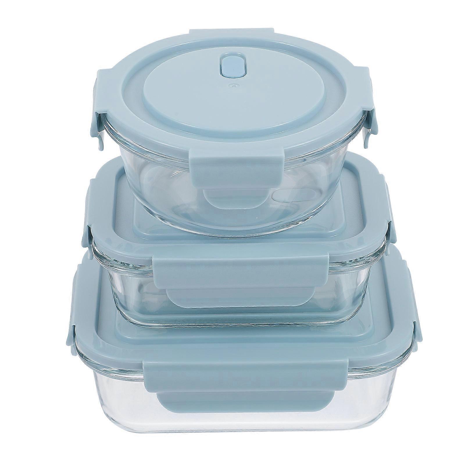 Glass Lunch Box Microwave Safe Rectangular Shape Home Use School Picnic 3Pcs
