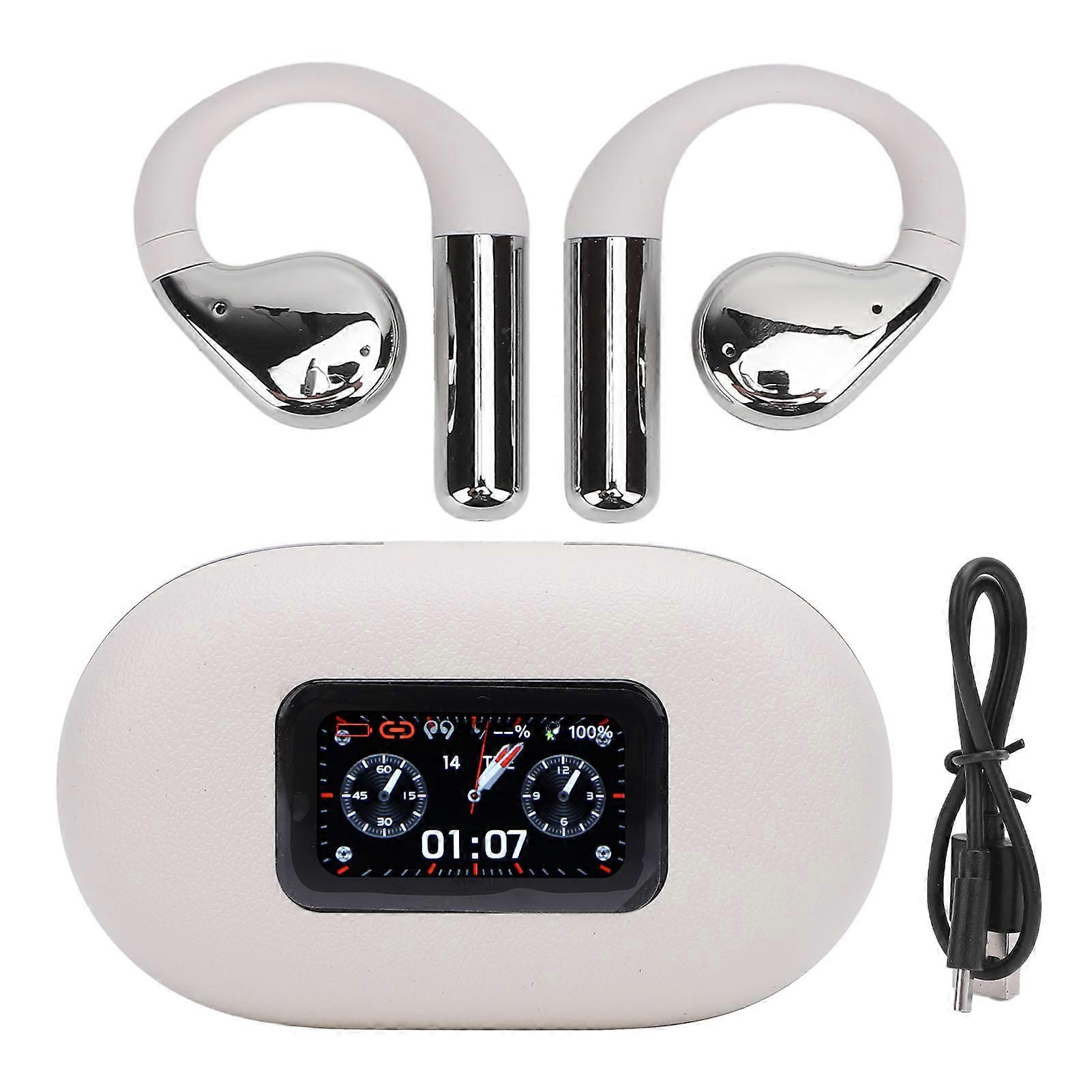 Wireless Ear Hook Headphones with AI Noise Cancelling, Enhanced Bass, and Color Screen Case