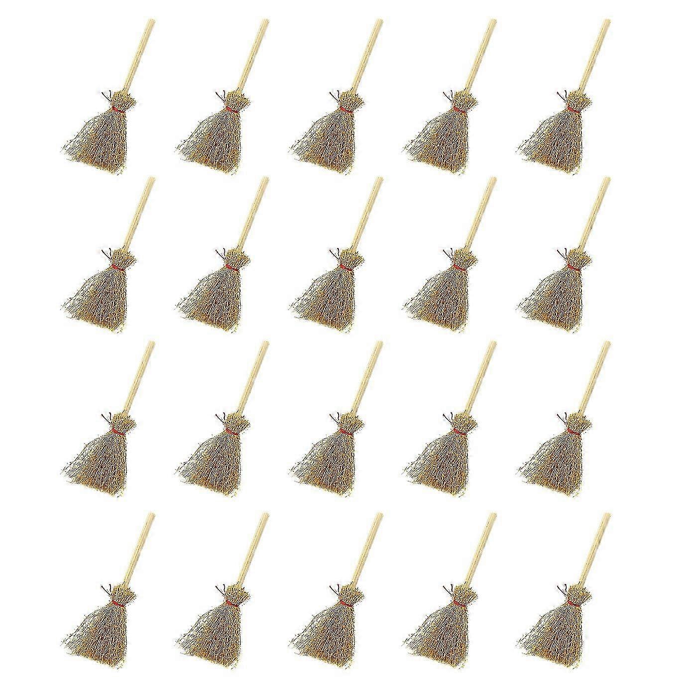 20-Piece Miniature Artificial Mini Straw Brooms with Red Ropes for Halloween Decor