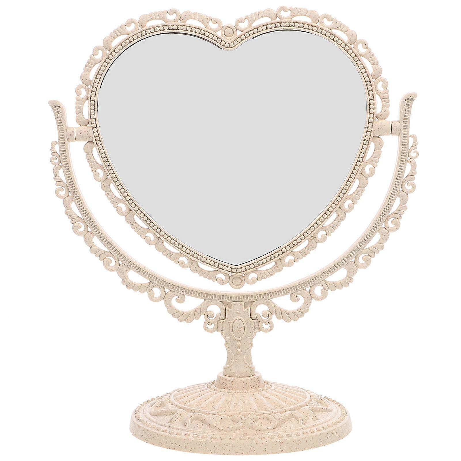 Tabletop Vanity Mirror Double-Sided Magnifying Makeup Mirror with 360 Degree Rotation (Heart Shape, Beige)
