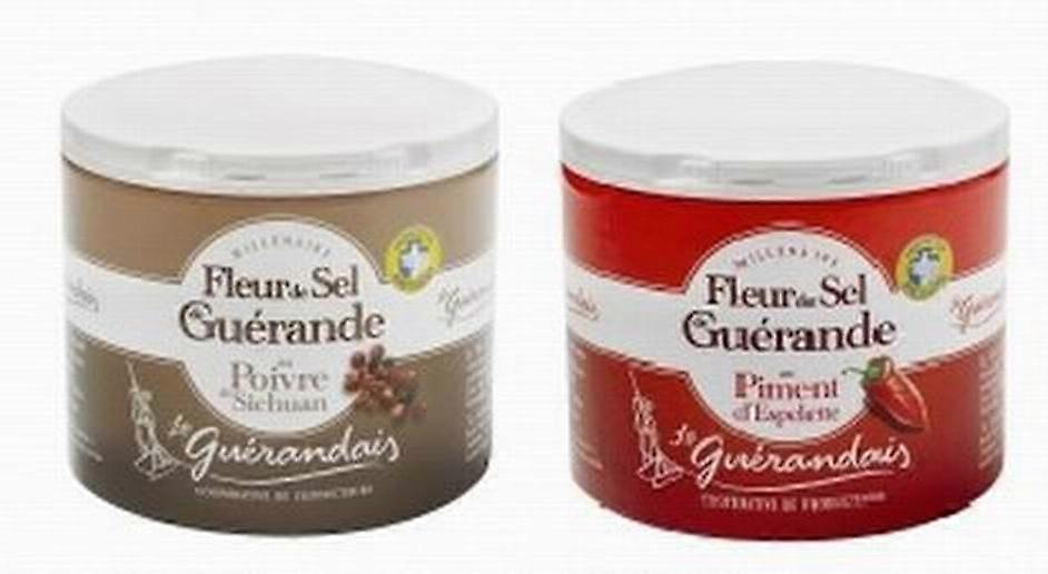 Set 2x Fleur de sel: 1x with espelette pepper and 1x with Kampot pepper