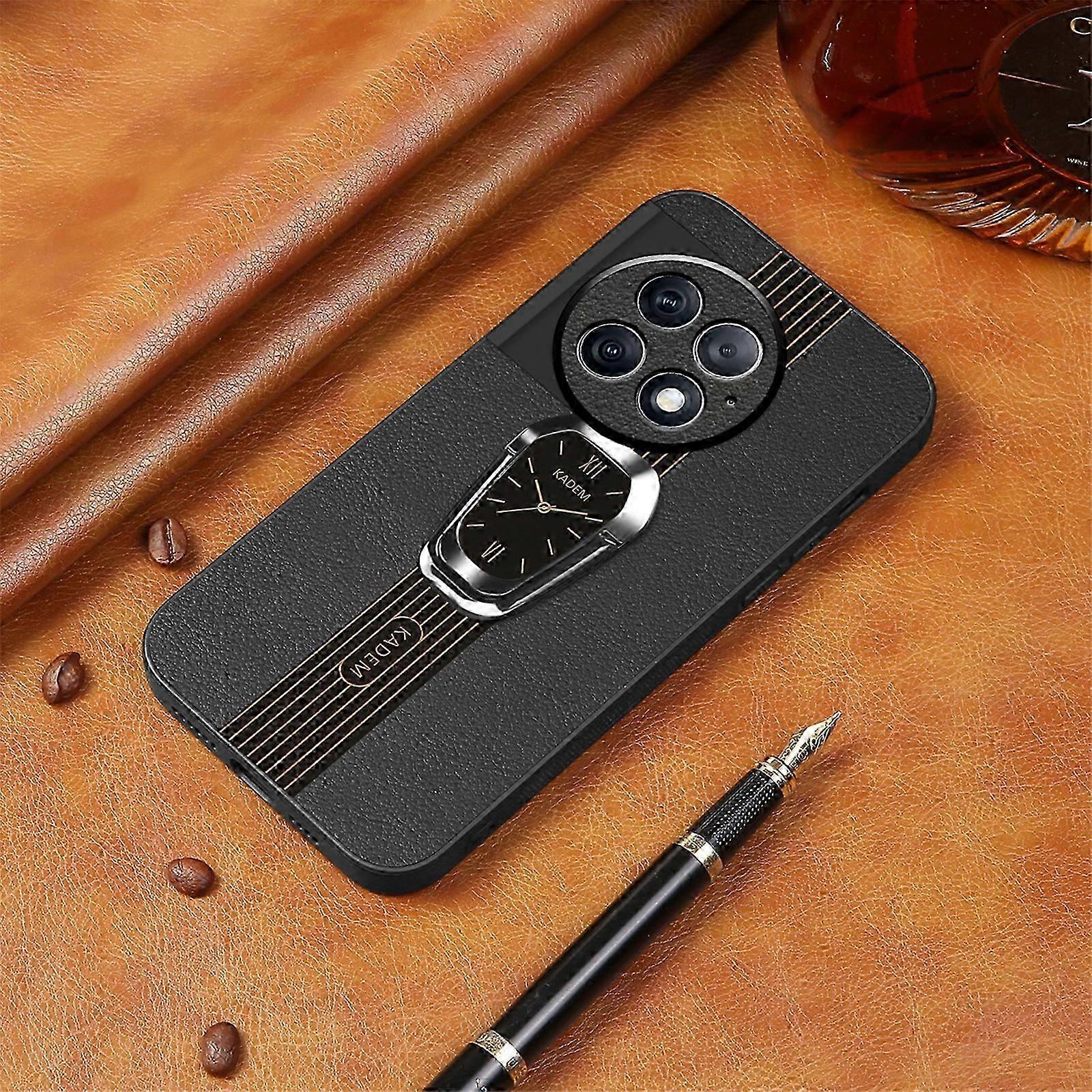 لغطاء Oneplus 12 جلدي مع حامل حلقة مغناطيسية ، غطاء واقي رفيع مضاد للانزلاق مخطط للصدمات