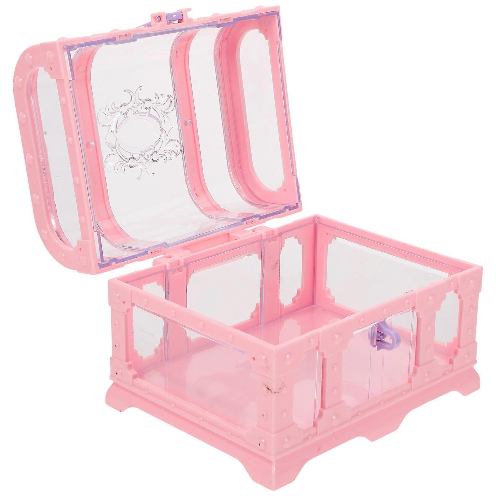 Pink Plastic Treasure Chest for Kids with Lock for Home Storage and Party Favors 7.5 x 5.5 x 4.5 inches