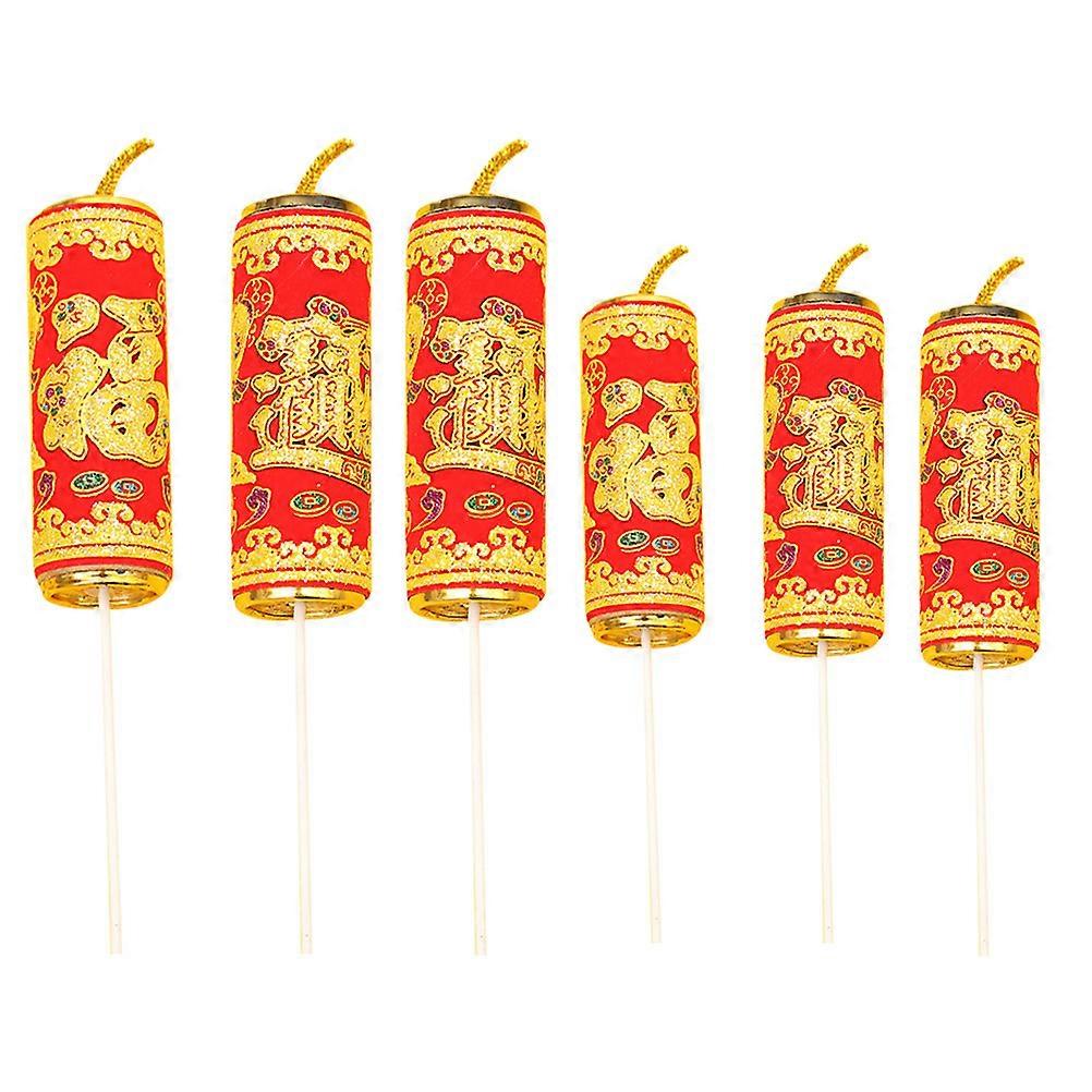 Lovely Design Plastic Cake Insert Cards for New Year Party Decoration Red Color Create Happy Atmosphere 6Pcs