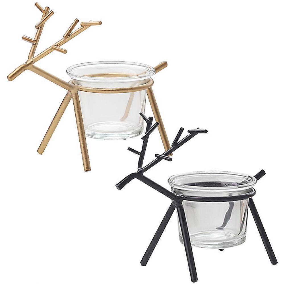 Metal Candlesticks with Elk Design for Home Use Assorted Color Festive Decorative Pieces 2Pcs