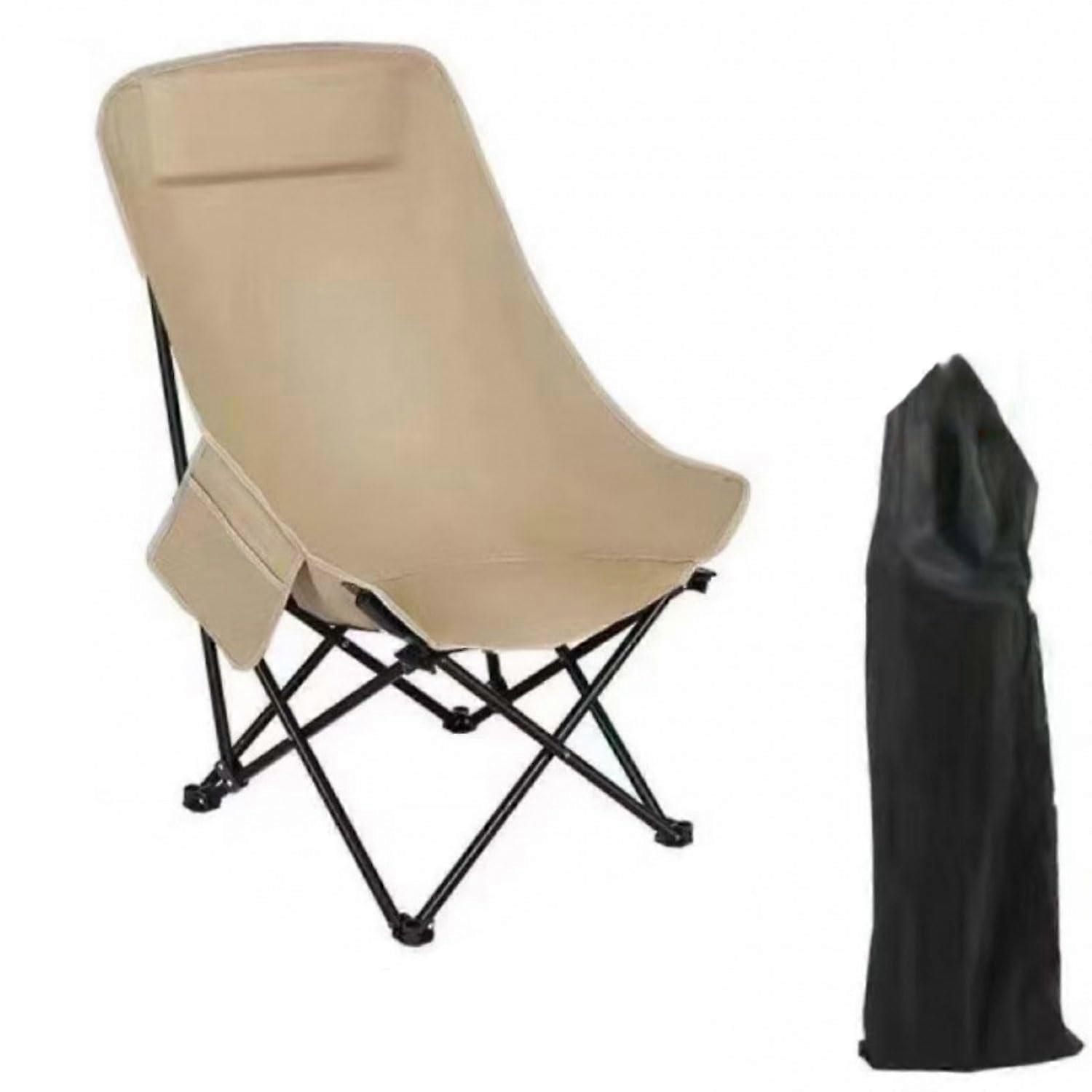 Foldable Camping Chair with Backrest, Supports 200 KG, Comfortable for Camping, Garden, Beach, Khaki