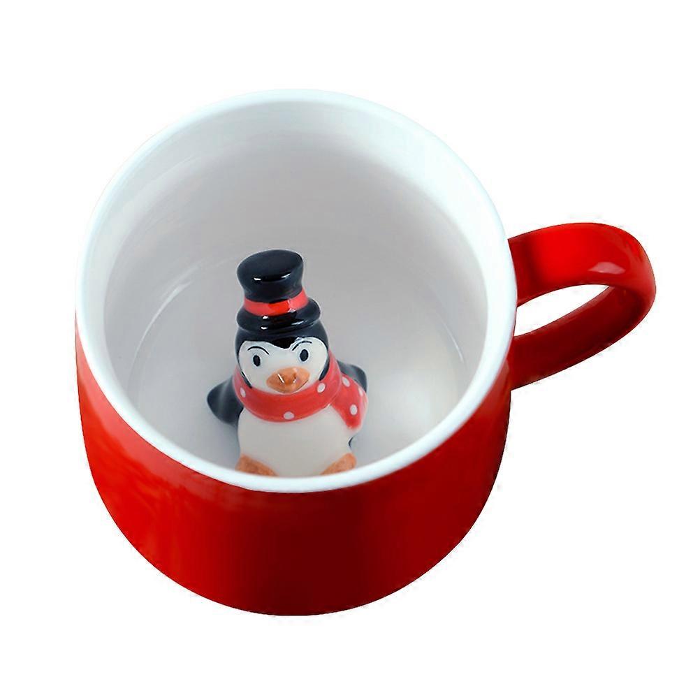 Cartoon Ceramic Coffee Cup Microwave Friendly Penguin Shaped Red 400Ml 1Pack