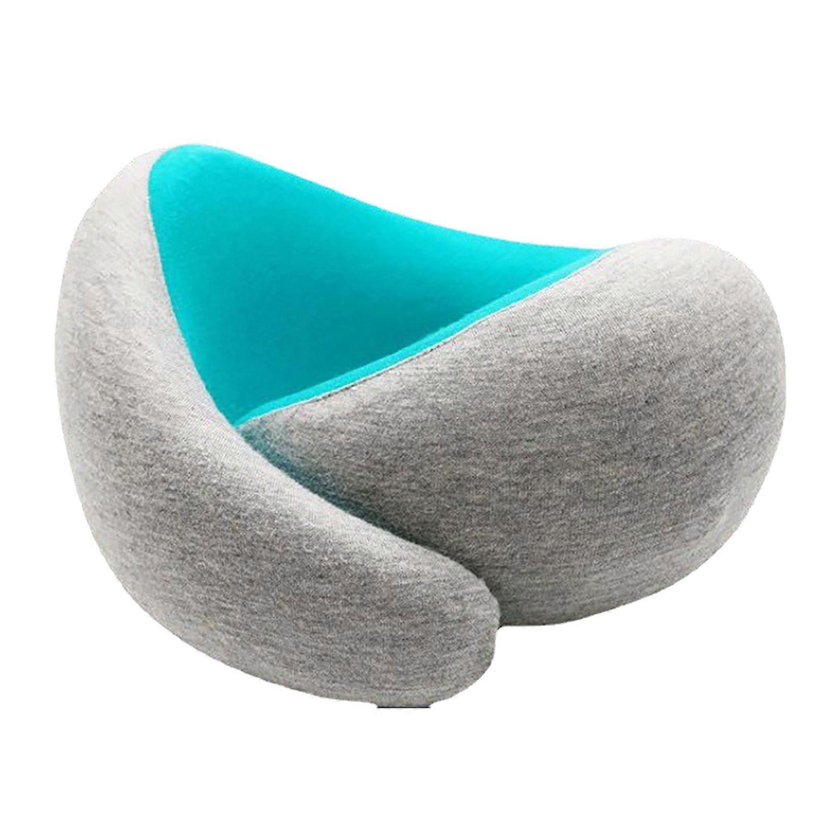 Travel Neck Support Pillow with Memory Foam Removable Cover Adjustable Airplane Neck Rest Pillow Gray Blue