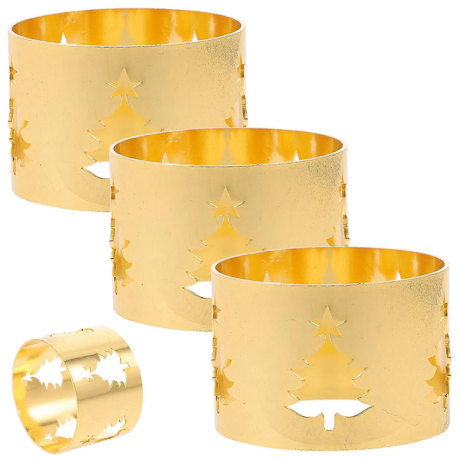 Creative Napkin Rings Christmas Tree Pattern Iron Table Setting 4Pcs