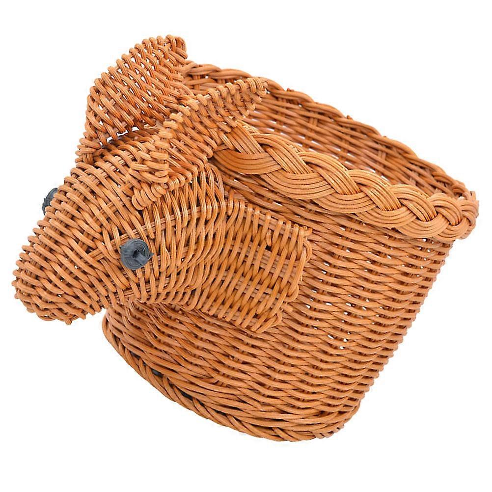 Chocolate PP Material Imitation Rattan Basket for Outdoor Use Decorative Storage 7.9x4.7x5.9 Inches