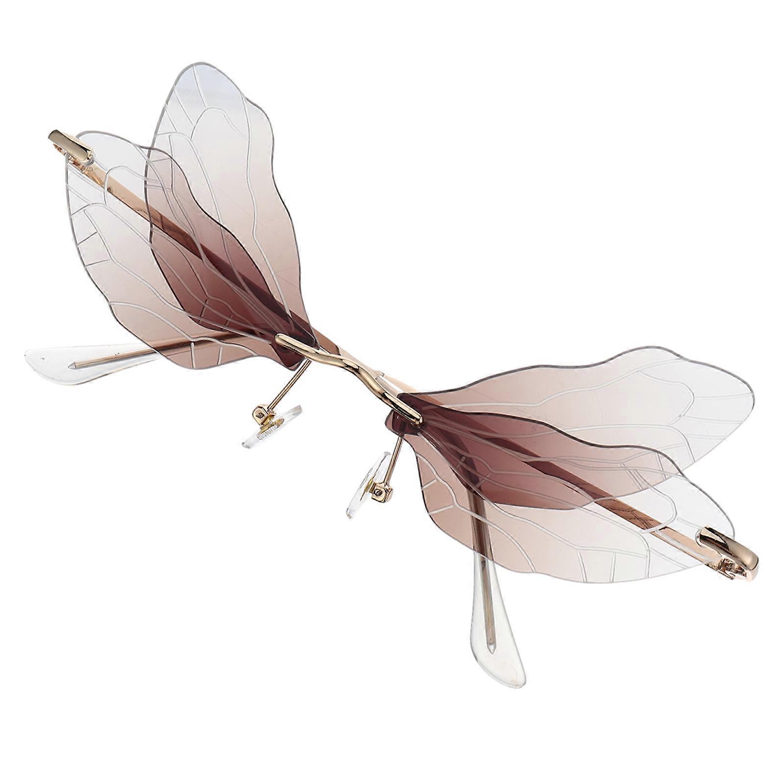 Brown Dragonfly Wing Sunglasses for Decoration PC Material Unique Design Ideal for Parties Size 1 Pair