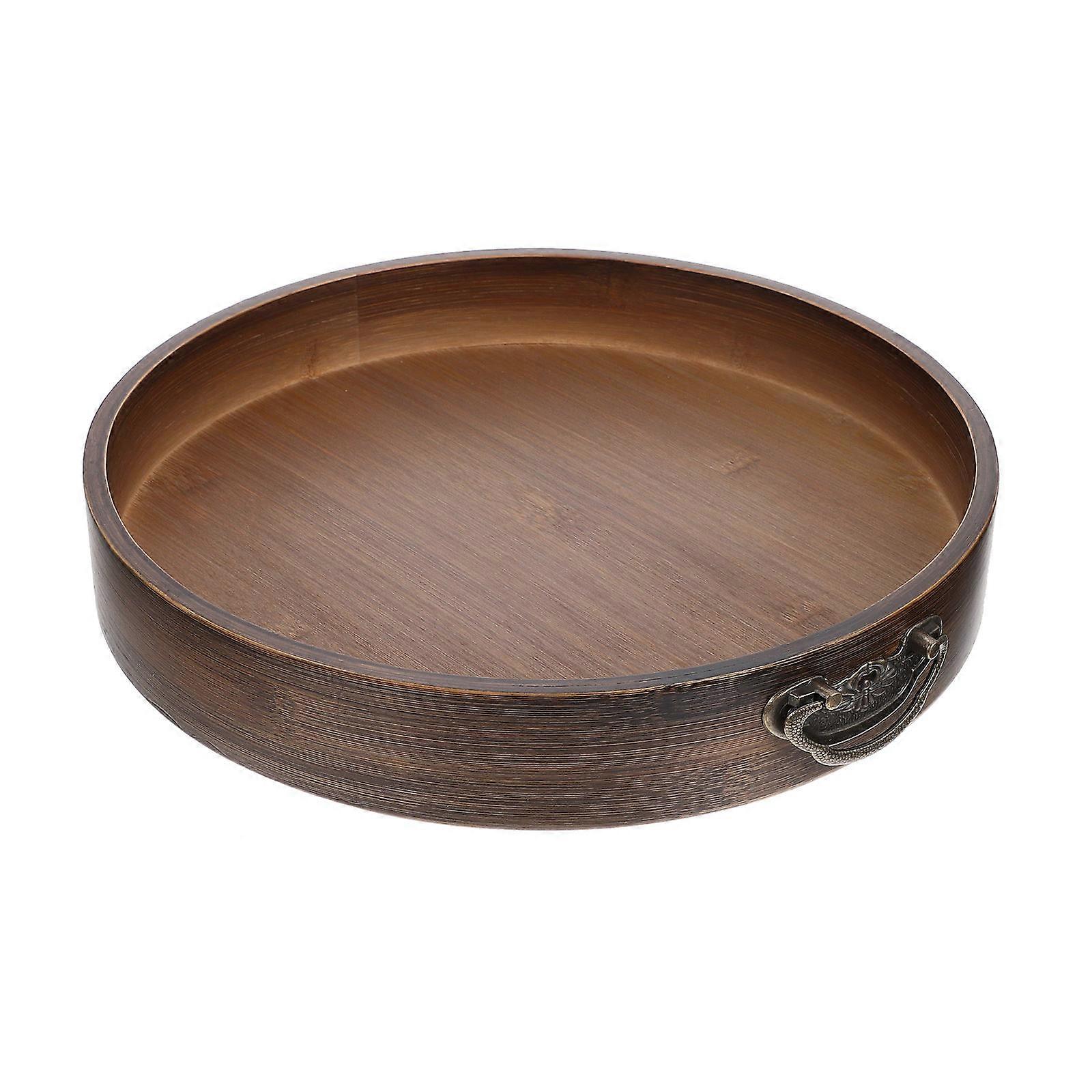 Retro Bamboo Serving Tray with Metal Handle for Home Use Light Brown Bamboo and Zinc Alloy 11.8x7.9 Inches