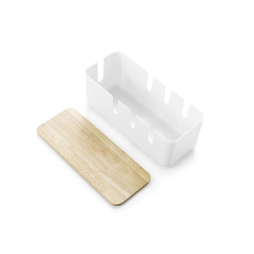 Beige Wire Organizer with Durable Rubber Wood and ABS Perfect for Home Office Use under Tables or