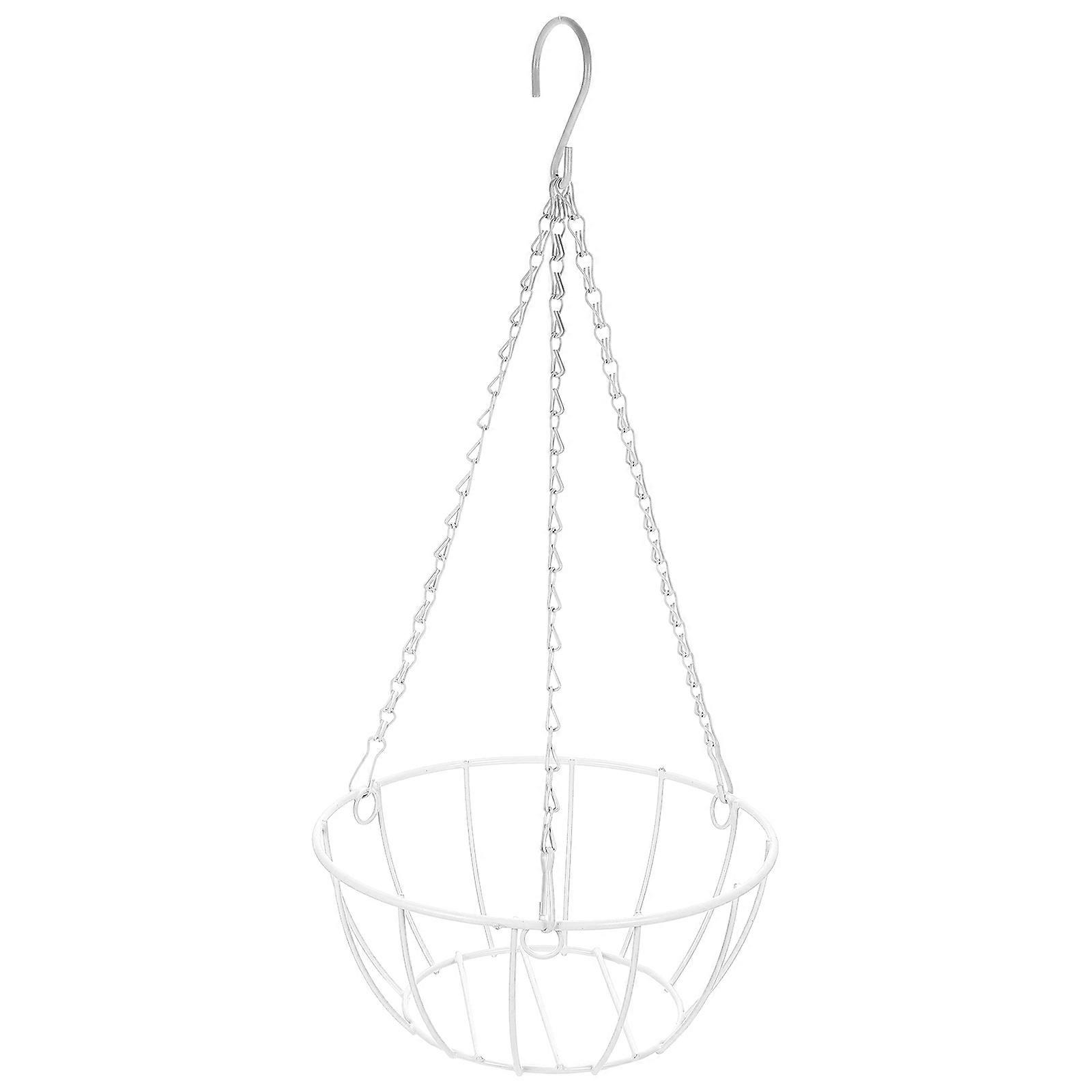White Iron Hanging Flowerpot Basket for Storage Use with Durable Design 12.5 Inches