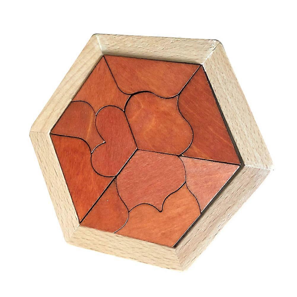 Intellectual Toy Wooden Hexagonal Building Block Tangram Puzzle for Kindergarten Children Chocolate Bamboo Material Cognitive Training 1Set