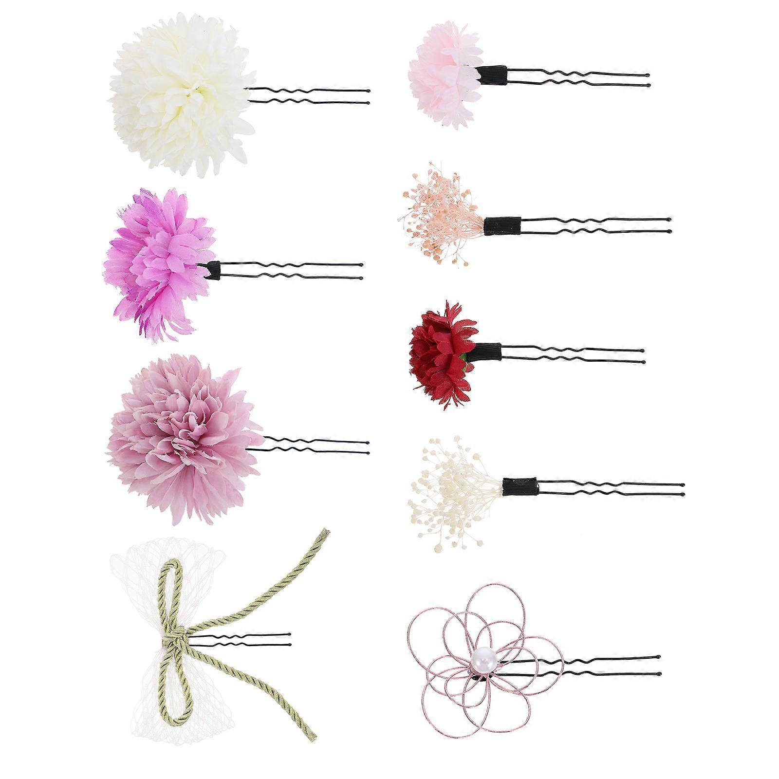 Tartós virágos hajkoszorú kimonóhoz illő kiegészítő női hajdíszítéshez 1 szett/9 db lila