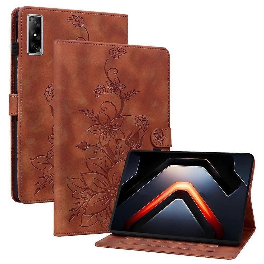 Compatible For Infinix Xpad GT Case Lily Flower Imprint Card Slots Leather Tablet Cover