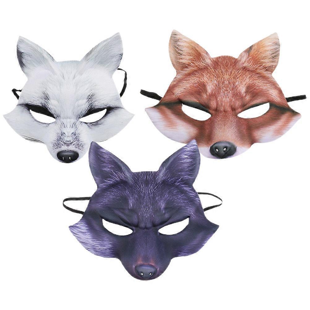 3pcs Eva Half Face Fox Masks for Halloween Cosplay, Comfortable Elastic Band Animal Mask for Festivals, Parties & Themed Events, Fun Fox Design