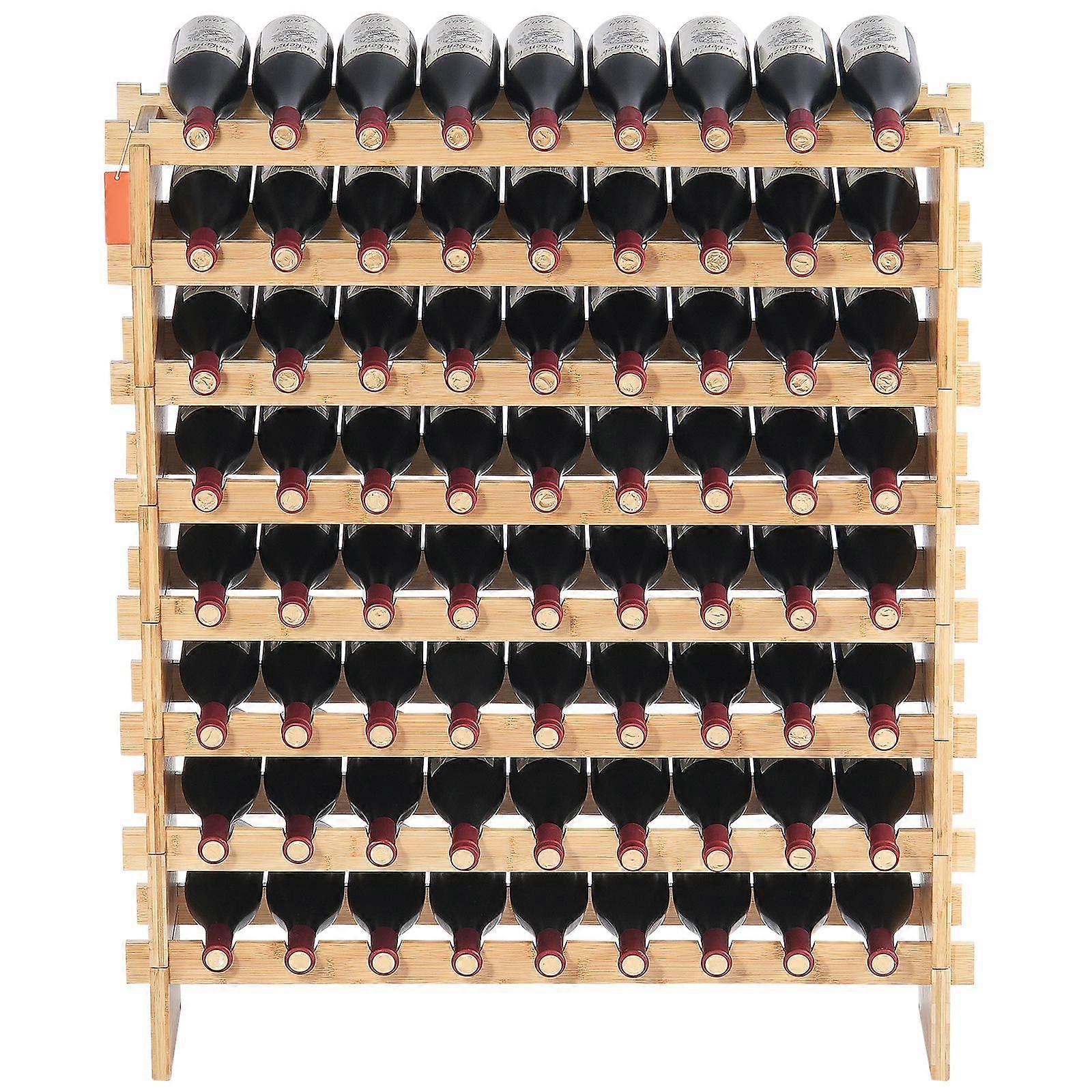 72 Bottle Upgrade Modular Wine Rack, Continuously Store, 8-Tier Bamboo Wood Storage Rack for Kitchen Bar Cellar