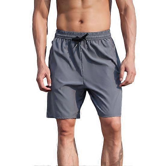 Men Shorts Mid-rise Elastic Waist Adjustable Drawstring Casual Shorts with Pockets Solid Color Beach Travel Shorts